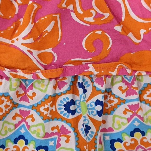 Hanna Andersson Pink Orange Hawaiian Colorful Tiered Tank Top Girls Size 120 6 7 - Picture 2 of 5